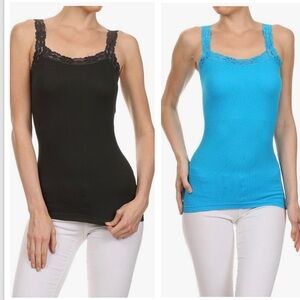 🆕 Cherokee Lot 2 Women's Lace Trim Tank Top - Black and Mint Green